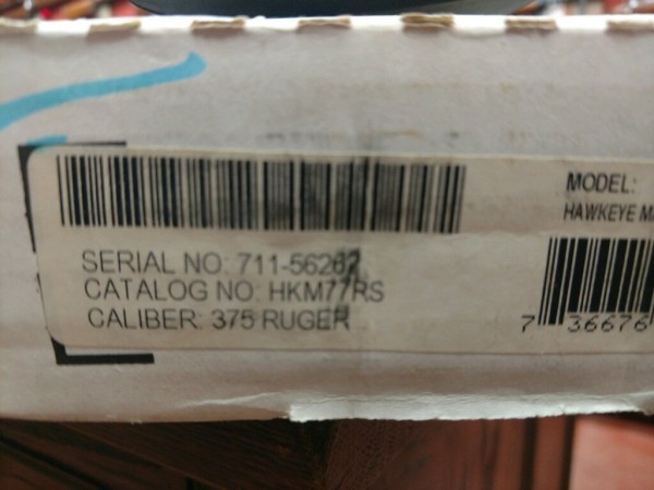 Box end label 375 Ruger