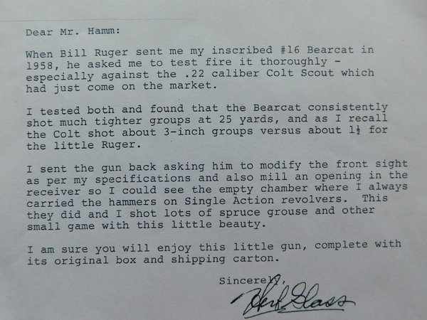 Herb Glass, Sr. Letter regarding Bearcat #16
