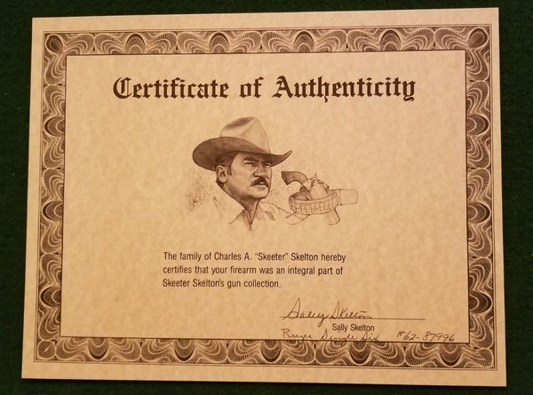Skeeter Skelton Certificate from Sally Skelton