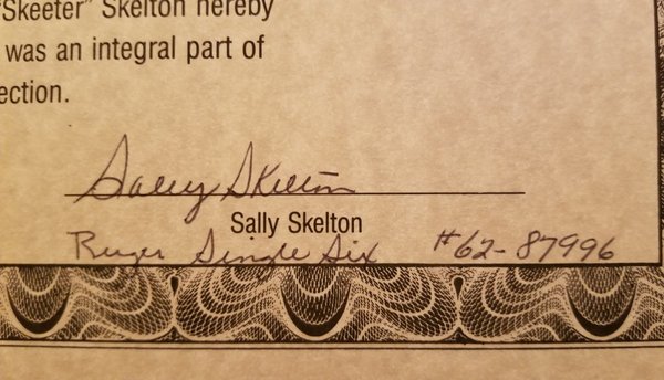 Skeeter Skelton Certificate S/N close-up