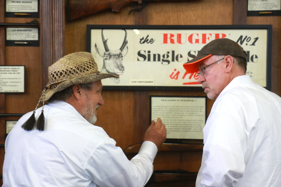 Potato Man and Tom Hutton having a serious discussion in front of Tom's amazing #1 display